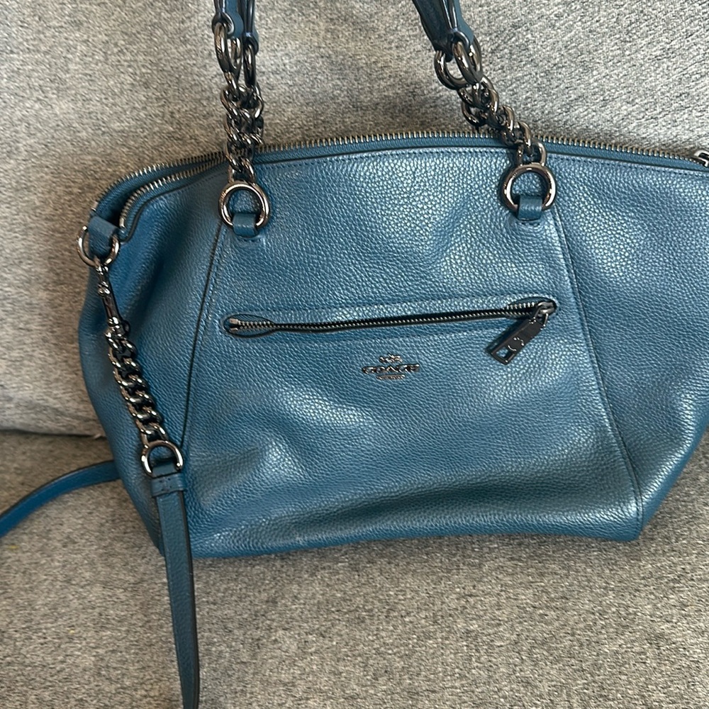 Blush green metal coach bag